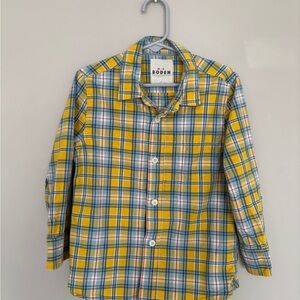 Mini Boden Yellow and Blue Plaid Button-Down Shirt